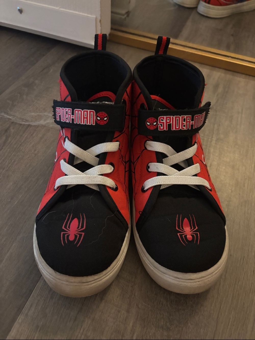 Spiderman Red and Black Kids High-Top Sneakers with White Laces